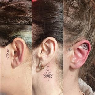 Sol Anahtar Lotus Kulak Boyun Dvmeleri / Treble Clef Lotus Ear and Neck Tattoos