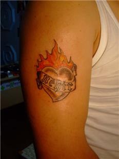 Nehir İsim Kalp ve Alevler Dövmesi / Name Heart Flame Tattoos