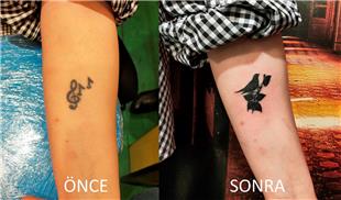 Sol Anahtar ve Notalar Dvmesini Ku ile Kapatma almas / Tattoo Cover Up